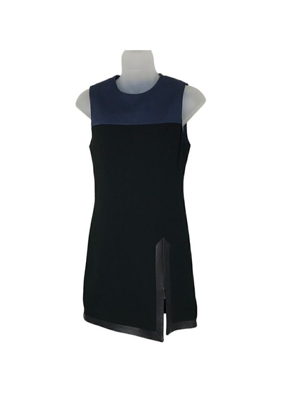 RAG & bone Blue And Black Mini Dress  Accent Leather On Trim And Zipper Size 00